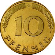 Germany 10 Pfennig 2001 G Sets only KM# 108 Federal Republic / Standard Coinage coin reverse Germany 10 Pfennig 2001 G Sets only KM# 108 Federal Republic / Standard Coinage coin reverse