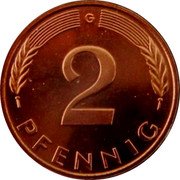 Germany 2 Pfennig 2001 G Sets only KM# 106A Federal Republic / Standard Coinage coin reverse