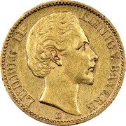 Germany 20 Mark 1873 D KM# 894 Bavaria / Kingdom / Reform Coinage coin obverse Germany 20 Mark 1873 D KM# 894 Bavaria / Kingdom / Reform Coinage coin obverse