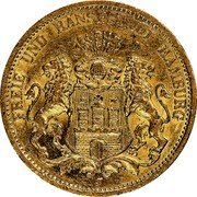 Germany 20 Mark 1877 J KM# 602 Hamburg / Free City / Reform Coinage coin obverse Germany 20 Mark 1877 J KM# 602 Hamburg / Free City / Reform Coinage coin obverse