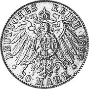 Germany 20 Mark 1893 J KM# 618 Hamburg / Free City / Reform Coinage coin reverse Germany 20 Mark 1893 J KM# 618 Hamburg / Free City / Reform Coinage coin reverse