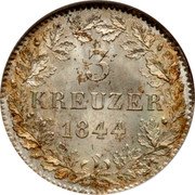Germany 3 Kreuzer (Groschen) 1844 KM# 800 Bavaria / Kingdom / Regular Coinage coin reverse Germany 3 Kreuzer (Groschen) 1844 KM# 800 Bavaria / Kingdom / Regular Coinage coin reverse