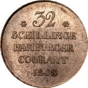 Germany 32 Schilling (2 Mark) 1808 HSK KM# 530 Hamburg / Free City / Regular Coinage coin reverse