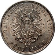 Germany 5 Mark 1876 D KM# 896 Bavaria / Kingdom / Reform Coinage coin reverse