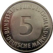 Germany 5 Mark 2001 G Sets only KM# 140.1 Federal Republic / Standard Coinage coin obverse