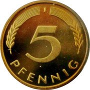 Germany 5 Pfennig 2001 J Sets only KM# 107 Federal Republic / Standard Coinage coin reverse