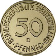Germany 50 Pfennig 2001 D Sets only KM# 109.2 Federal Republic / Standard Coinage coin obverse Germany 50 Pfennig 2001 D Sets only KM# 109.2 Federal Republic / Standard Coinage coin obverse