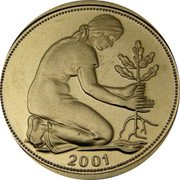 Germany 50 Pfennig 2001 D Sets only KM# 109.2 Federal Republic / Standard Coinage coin reverse Germany 50 Pfennig 2001 D Sets only KM# 109.2 Federal Republic / Standard Coinage coin reverse