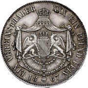 Germany Vereinsthaler 1867 KM# 245 Baden / Grand Duchy / Regular Coinage coin reverse