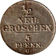 Germany 1/2 Neugroschen (5 Pfennig) 1843 G KM# 1158 Saxony-Albertine / Kingdom / Regular Coinage coin reverse Germany 1/2 Neugroschen (5 Pfennig) 1843 G KM# 1158 Saxony-Albertine / Kingdom / Regular Coinage coin reverse