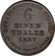 Germany 1/6 Thaler 1837 KM# 590 Hesse-Cassel / Electorate / Regular Coinage coin reverse Germany 1/6 Thaler 1837 KM# 590 Hesse-Cassel / Electorate / Regular Coinage coin reverse