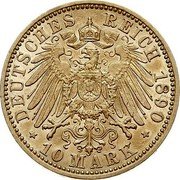 Germany 10 Mark 1890 A KM# 362 Grossherzogtum within the German Empire coin reverse