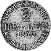 Germany 2 Heller 1843 KM# 606 Hesse-Cassel / Electorate / Regular Coinage coin reverse