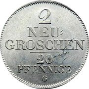 Germany 2 Neugroschen (20 Pfennig) 1841 G KM# 1160 Saxony-Albertine / Kingdom / Regular Coinage coin reverse Germany 2 Neugroschen (20 Pfennig) 1841 G KM# 1160 Saxony-Albertine / Kingdom / Regular Coinage coin reverse