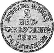 Germany 2 Neugroschen (20 Pfennig) 1868 B KM# 1222 Saxony-Albertine / Kingdom / Regular Coinage coin reverse Germany 2 Neugroschen (20 Pfennig) 1868 B KM# 1222 Saxony-Albertine / Kingdom / Regular Coinage coin reverse