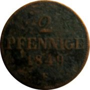 Germany 2 Pfennig 1849 F KM# 1157 Saxony-Albertine / Kingdom / Regular Coinage coin reverse