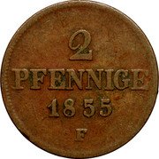 Germany 2 Pfennig 1855 F KM# 1185 Saxony-Albertine / Kingdom / Regular Coinage coin reverse
