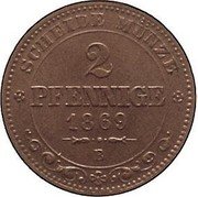 Germany 2 Pfennig 1869 B KM# 1217 Saxony-Albertine / Kingdom / Regular Coinage coin reverse
