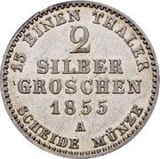 Germany 2 Silbergroschen (1/12 Thaler) 1855 A KM# 72 Reuss-Schleiz / Principality / Regular Coinage coin reverse