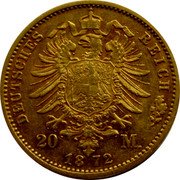 Germany 20 Mark 1872 B KM# 501 Kingdom / Reform Coinage coin reverse Germany 20 Mark 1872 B KM# 501 Kingdom / Reform Coinage coin reverse