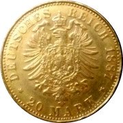 Germany 20 Mark 1887 A KM# 505 Kingdom / Reform Coinage coin reverse Germany 20 Mark 1887 A KM# 505 Kingdom / Reform Coinage coin reverse