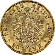 Germany 20 Mark 1888 A KM# 516 Kingdom / Reform Coinage coin reverse Germany 20 Mark 1888 A KM# 516 Kingdom / Reform Coinage coin reverse
