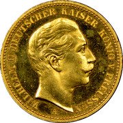 Germany 20 Mark 1890 A KM# 521 Kingdom / Reform Coinage coin obverse