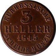 Germany 3 Heller 1845 KM# 607 Hesse-Cassel / Electorate / Regular Coinage coin reverse