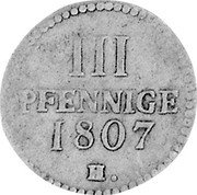 Germany 3 Pfennig 1807 H KM# 1058 Saxony-Albertine / Kingdom / Regular Coinage coin reverse Germany 3 Pfennig 1807 H KM# 1058 Saxony-Albertine / Kingdom / Regular Coinage coin reverse