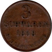 Germany 3 Schwaren (3 Pfennig) 1858 B KM# 191 Oldenburg / Grand Duchy coin reverse