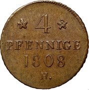 Germany 4 Pfennig 1808 H KM# 1064 Saxony-Albertine / Kingdom / Regular Coinage coin reverse Germany 4 Pfennig 1808 H KM# 1064 Saxony-Albertine / Kingdom / Regular Coinage coin reverse