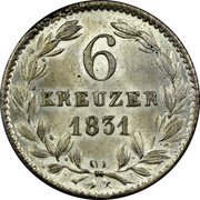 Germany 6 Kreuzer 1831 KM# 53 United Nassau / Duchy / Standard Coinage coin reverse