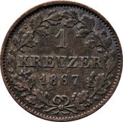 Germany Kreuzer 1867 KM# 339 Hesse-Darmstadt / Grand Duchy coin reverse
