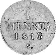 Germany Pfennig 1816 S KM# 1070 Saxony-Albertine / Kingdom / Regular Coinage coin reverse Germany Pfennig 1816 S KM# 1070 Saxony-Albertine / Kingdom / Regular Coinage coin reverse