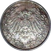 Germany 1/2 Mark 1914 J KM# 17 Standard Coinage coin reverse