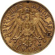 Germany 10 Mark 1903 E KM# 1259 Saxony-Albertine / Kingdom / Reform Coinage coin reverse