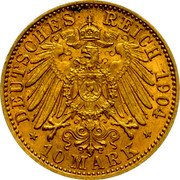 Germany 10 Mark 1904 A KM# 211 Lübeck / Free City / Reform Coinage coin reverse