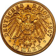 Germany 10 Mark 1907 G KM# 275 Baden / Grand Duchy / Reform Coinage coin reverse