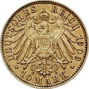 Germany 10 Mark 1909 E KM# 1264 Saxony-Albertine / Kingdom / Reform Coinage coin reverse