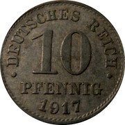 Germany 10 Pfennig 1917 KM# 26 Standard Coinage coin reverse Germany 10 Pfennig 1917 KM# 26 Standard Coinage coin reverse