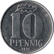 Germany 10 Pfennig 1971 A KM# 10 Democratic Republic / Standard Coinage coin reverse Germany 10 Pfennig 1971 A KM# 10 Democratic Republic / Standard Coinage coin reverse