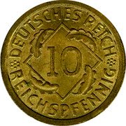 Germany 10 Reichspfennig 1936 F KM# 40 Reichsmark Coinage coin obverse Germany 10 Reichspfennig 1936 F KM# 40 Reichsmark Coinage coin obverse