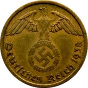 Germany 10 Reichspfennig 1938 A KM# 92 Third Reich / Standard Coinage coin obverse Germany 10 Reichspfennig 1938 A KM# 92 Third Reich / Standard Coinage coin obverse