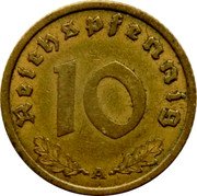 Germany 10 Reichspfennig 1938 A KM# 92 Third Reich / Standard Coinage coin reverse Germany 10 Reichspfennig 1938 A KM# 92 Third Reich / Standard Coinage coin reverse