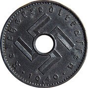 Germany 10 Reichspfennig 1940 A KM# 99 Military Coinage WWII coin obverse Germany 10 Reichspfennig 1940 A KM# 99 Military Coinage WWII coin obverse