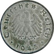 Germany 10 Reichspfennig 1945 F KM# A104 Post WWII Coinage coin obverse Germany 10 Reichspfennig 1945 F KM# A104 Post WWII Coinage coin obverse