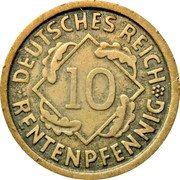 Germany 10 Rentenpfennig 1923 F KM# 33 Rentenmark Coinage coin obverse Germany 10 Rentenpfennig 1923 F KM# 33 Rentenmark Coinage coin obverse