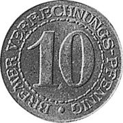 Germany 10 Verrechnungs-Pfennig 1924 KM# Tn3 Bremen / Free City / Token Coinage coin reverse Germany 10 Verrechnungs-Pfennig 1924 KM# Tn3 Bremen / Free City / Token Coinage coin reverse