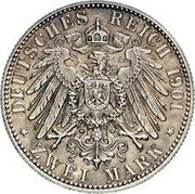 Germany 2 Mark 1901 A KM# 330 Mecklenburg-Schwerin / Grand Duchy / Reform Coinage coin reverse