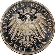 Germany 2 Mark 1902 G KM# 272 Baden / Grand Duchy / Reform Coinage coin reverse